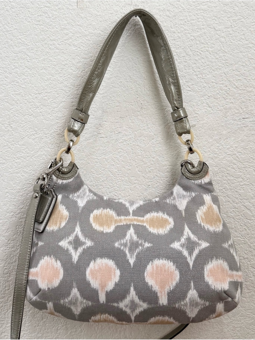 COACH 17083 Kristin Op Art Ikat Canvas Metallic Leather Shoulder Crossbody Bag - Picture 12 of 15